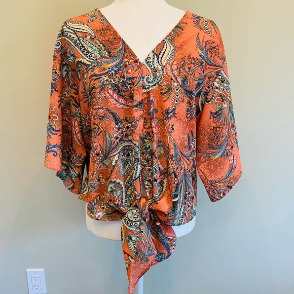 Ariella Tops - Ariella boutique floral print tie waist blouse size Medium paisley boho vneck